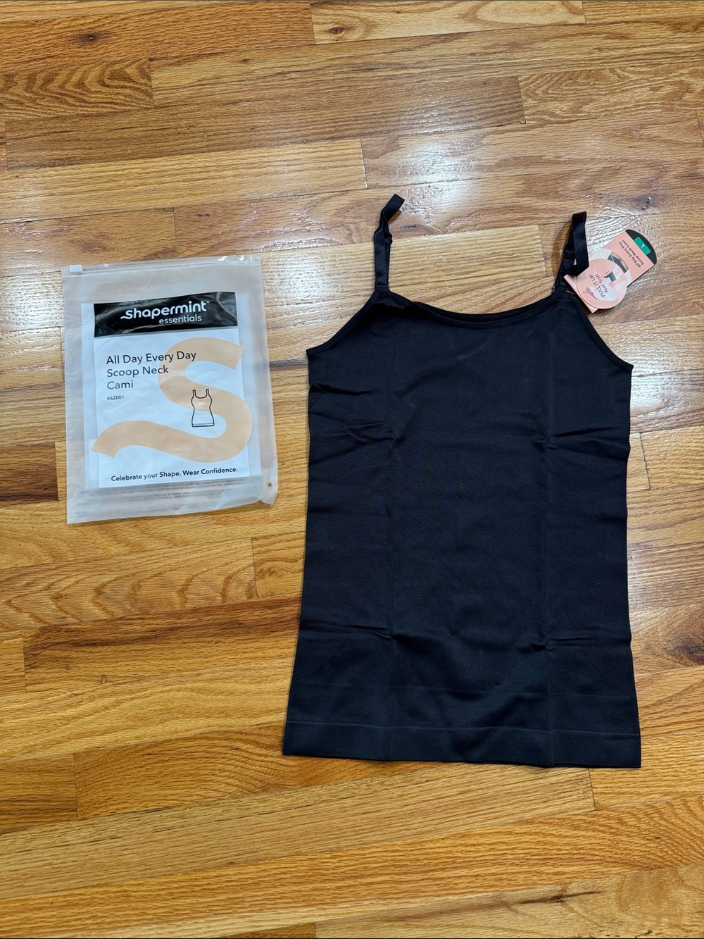Shapermint Black Scoop Neck Cami with Adjustable Straps